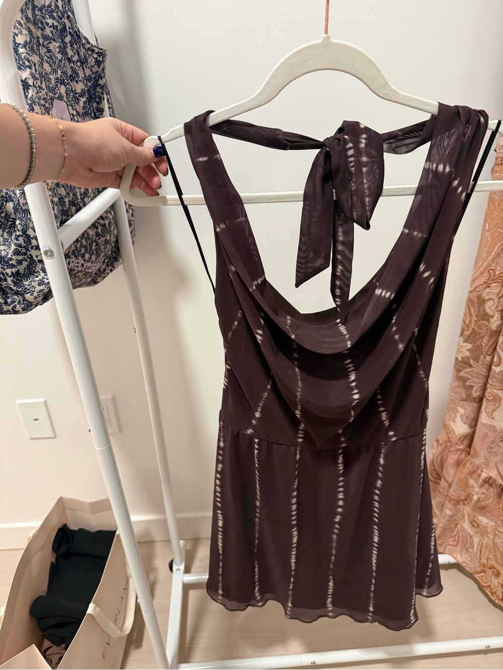 H&M Brown Tie-Back Cowl Neck Mini Dress